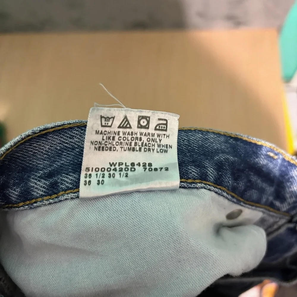Lee Jeans Mens 36 X 30 Solid Blue Denim Pants Straight ( 34 X 29 )